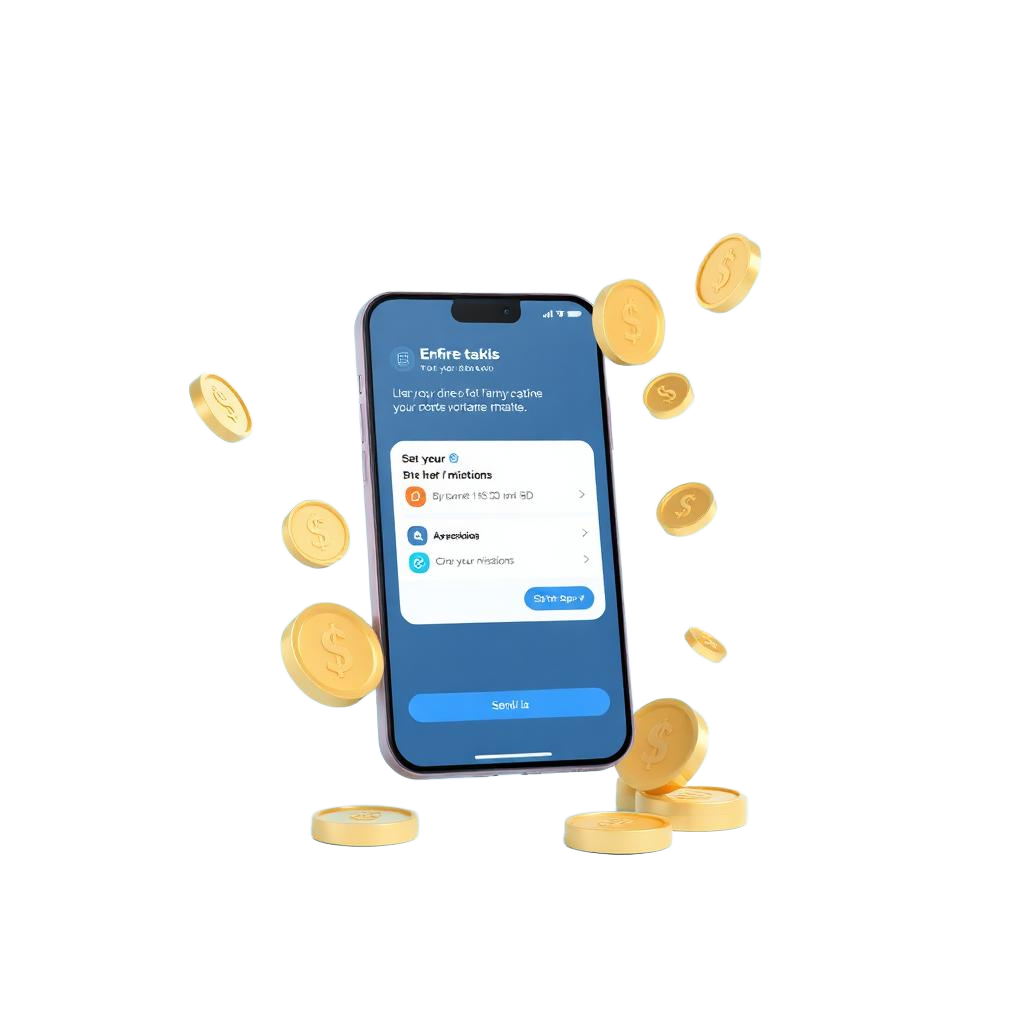 Aperçu de l'application Ba-Click sur mobile avec missions et récompenses